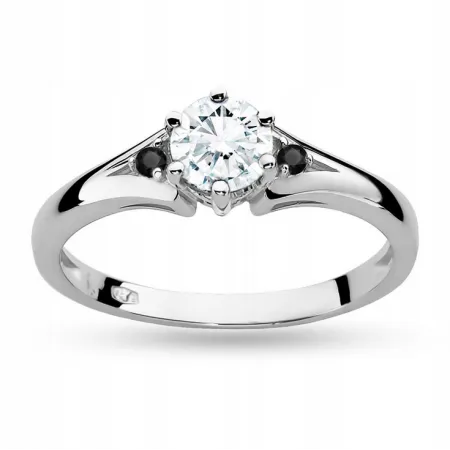 Pierścionek Biały Szafir Czarne Brylanty Próba 585