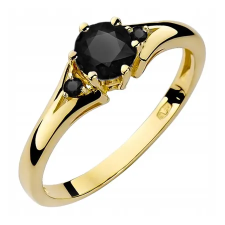 Pierścionek 14K Czarne Brylanty Białe Złoto Grawer