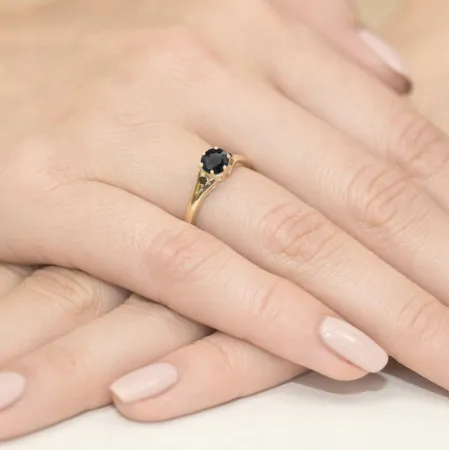 Pierścionek 14K Czarne Brylanty Białe Złoto Grawer