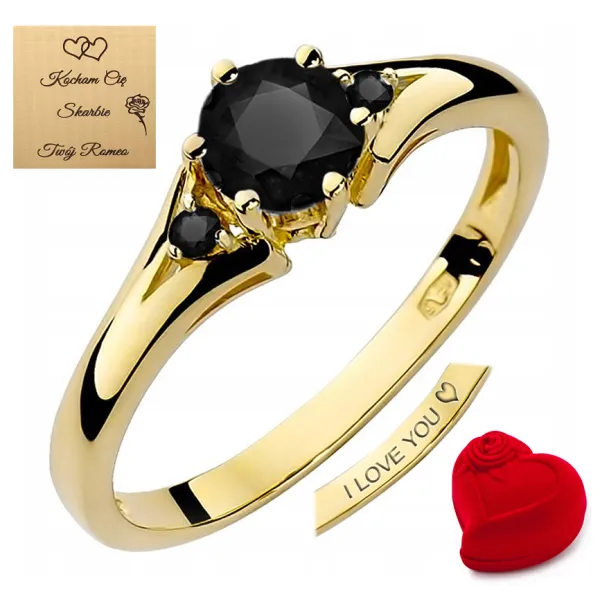 Złoty Pierścionek Czarne Brylanty Próba 585