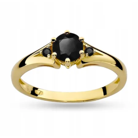 Złoty Pierścionek Czarne Brylanty Próba 585