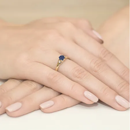 Pierścionek Białe Złoto Szafir Brylanty 585 Grawer