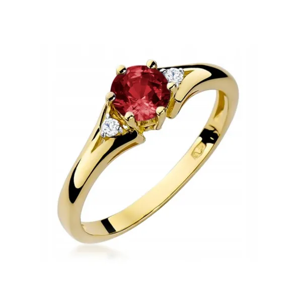 Złoty 585 Pierścionek Zaręczynowy Granat Brylanty