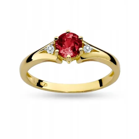 Złoty 585 Pierścionek Zaręczynowy Granat Brylanty