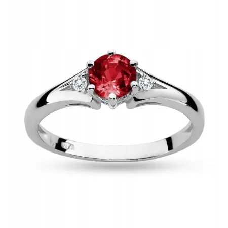 Złoty 585 Pierścionek Zaręczynowy Granat Brylanty