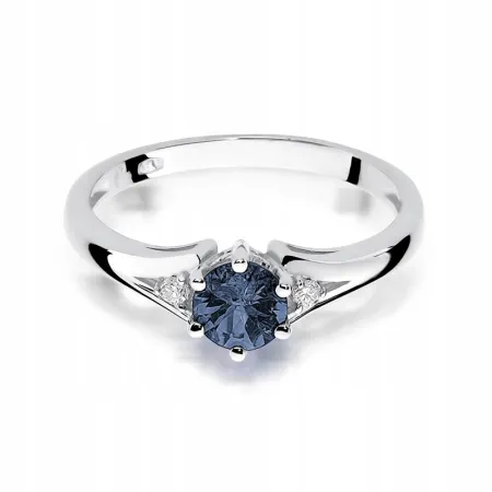 Złoty 585 Pierścionek Zaręczynowy Szafir Diamenty