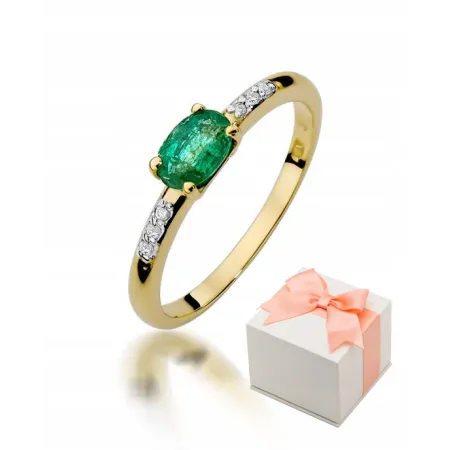 Złoty Pierścionek Zaręczynowy Szmaragd Brylanty