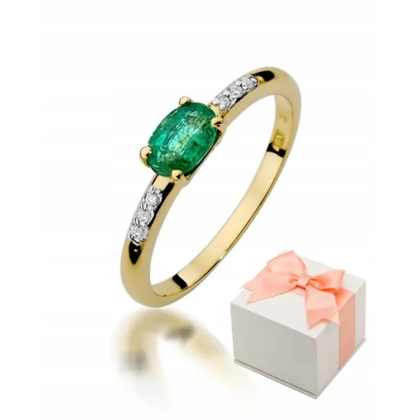 Złoty Pierścionek Zaręczynowy Szmaragd Brylanty