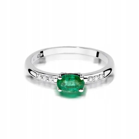 Złoty Pierścionek Zaręczynowy Szmaragd Brylanty