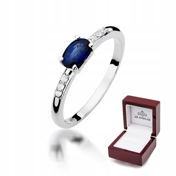 Pierścionek Zaręczynowy Białe Złoto Szafir Diament