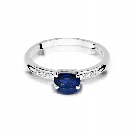Pierścionek Zaręczynowy Białe Złoto Szafir Diament