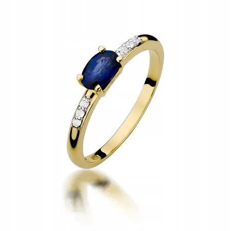 Pierścionek Zaręczynowy Białe Złoto Szafir Diament