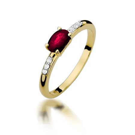 Złoty 14K Zaręczynowy Pierścionek Rubin Diamenty