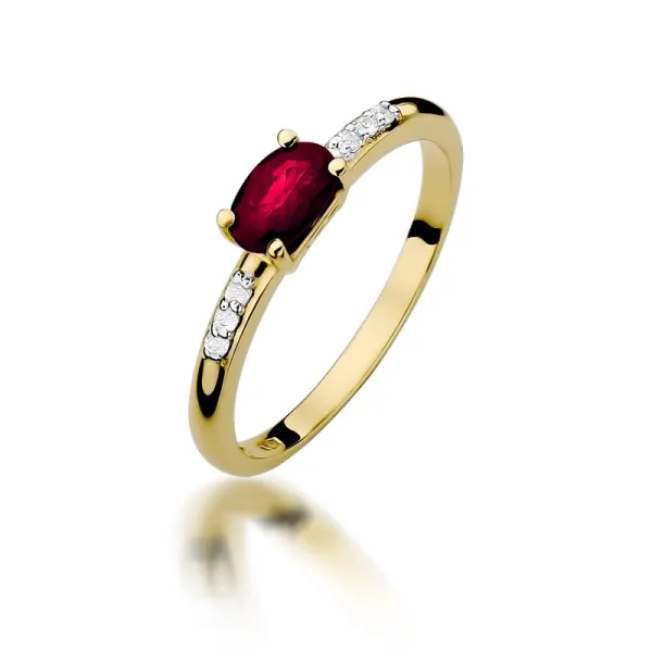 Złoty 14K Zaręczynowy Pierścionek Rubin Diamenty