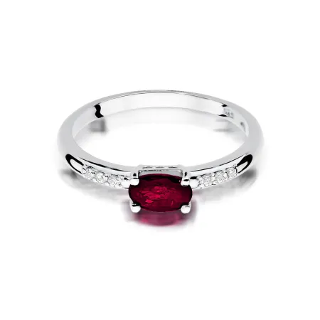 Złoty 14K Zaręczynowy Pierścionek Rubin Diamenty