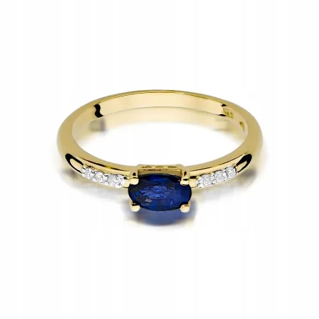 Złoty 585 Pierścionek Zaręczynowy Szafir Diament