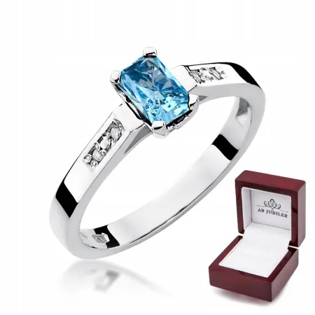Pierścionek Zaręczynowy Białe Złoto Topaz Brylanty