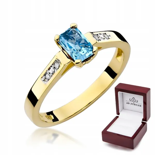 Złoty Zaręczynowy Pierścionek 585 Topaz Brylanty