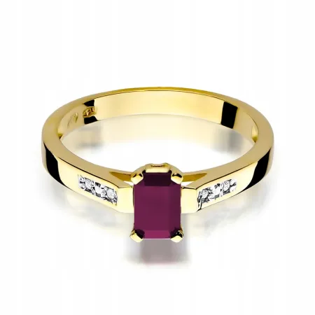 Złoty 14K Pierścionek Zaręczynowy Rubin Brylanty