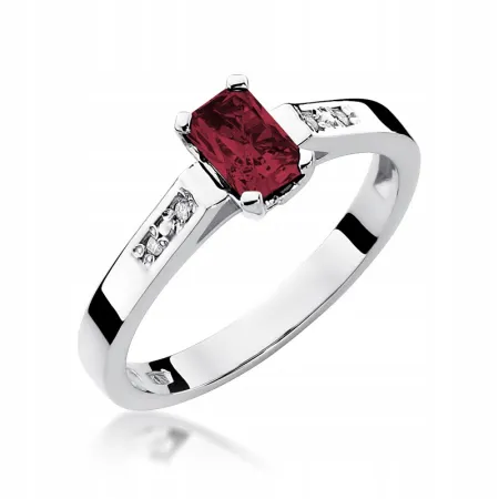 Złoty 14K Pierścionek Zaręczynowy Rubin Brylanty
