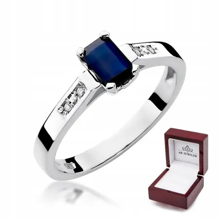 Pierścionek Zaręczynowy Szafir Diament Białe Złoto