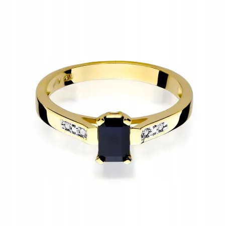 Pierścionek Zaręczynowy Szafir Diament Białe Złoto