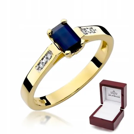 Złoty Pierścionek Szafir Diamenty Próba 585 Grawer