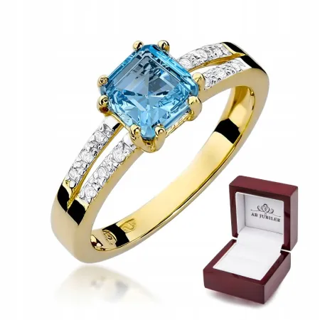 Złoty Pierścionek 585 Topaz 1,10CT Brylanty GRAWER