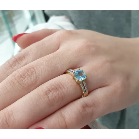 Złoty Pierścionek 585 Topaz 1,10CT Brylanty GRAWER