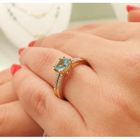 Złoty Pierścionek 585 Topaz 1,10CT Brylanty GRAWER