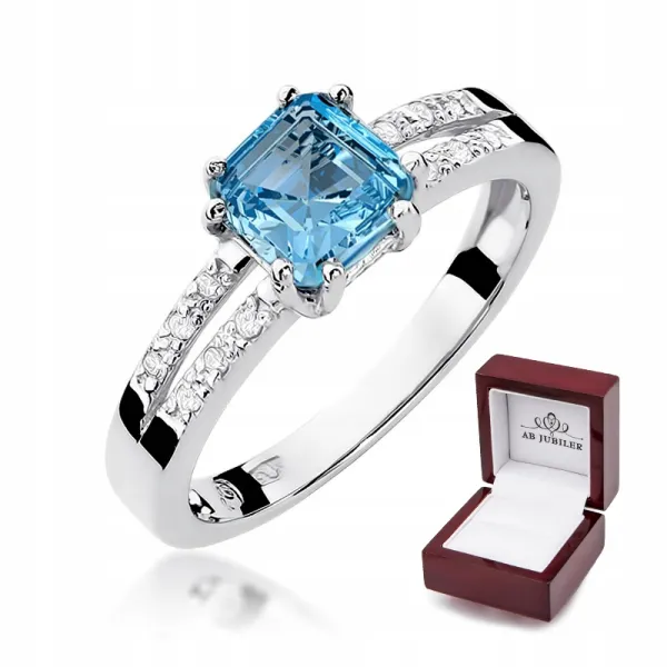 Pierścionek Białe Złoto Topaz 1,10ct i Brylanty