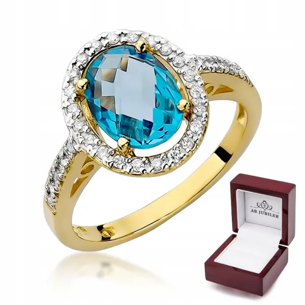 Złoty Pierścionek Topaz Brylanty Próba 585 Grawer