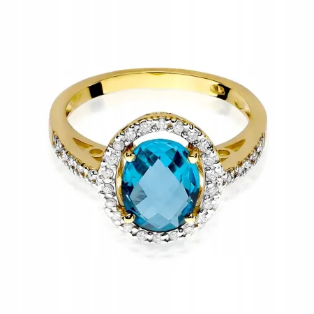 Złoty Pierścionek Topaz Brylanty Próba 585 Grawer