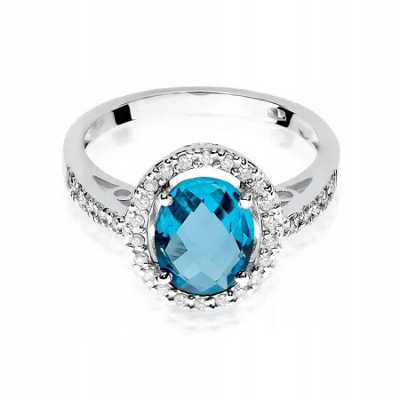 Złoty Pierścionek Topaz Brylanty Próba 585 Grawer