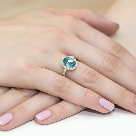 Złoty Pierścionek Topaz Brylanty Próba 585 Grawer