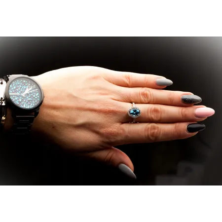 Złoty Pierścionek Topaz Brylanty Próba 585 Grawer