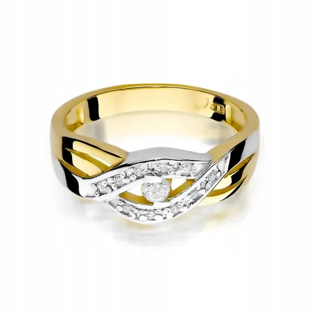 Złoty Elegancki Pierścionek Zaręczynowy Brylanty