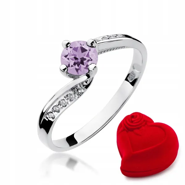 Pierścionek Białe Złoto Ametyst Idealny na Prezent
