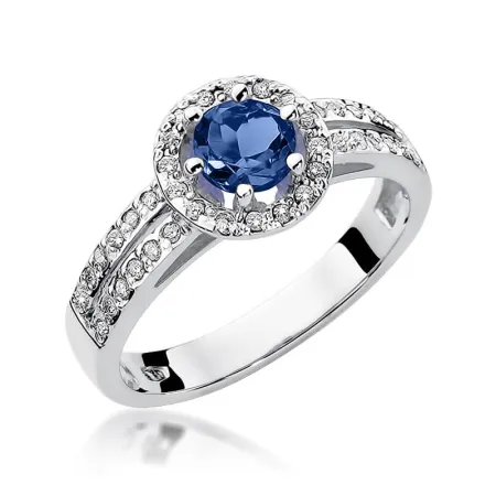 Złoty Pierścionek z Szafirem i Diamentami pr 585