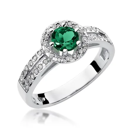 Złoty 14K Pierścionek Szmaragd Diamenty Grawer