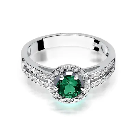 Złoty 14K Pierścionek Szmaragd Diamenty Grawer