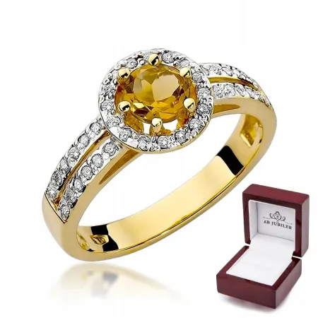 Złoty Pierścionek Cytryn Diamenty Próba 585 Grawer