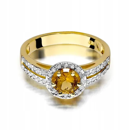 Złoty Pierścionek Cytryn Diamenty Próba 585 Grawer