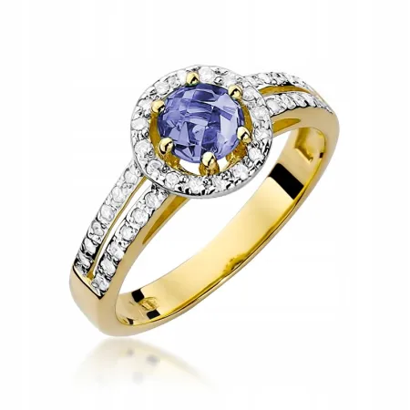 Pierścionek 585 Białe Złoto Tanzanit Diamenty