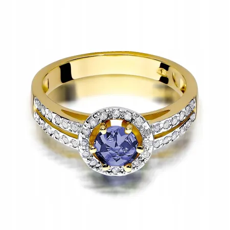 Pierścionek 585 Białe Złoto Tanzanit Diamenty