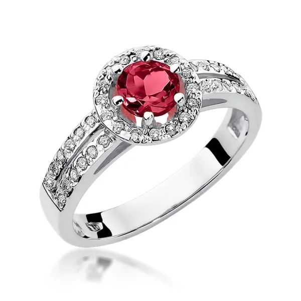 Pierścionek Rubin Diamenty Białe Złoto Próba 585
