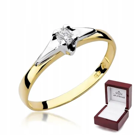 Złoty Pierścionek Zaręczynowy Brylant 0,10ct