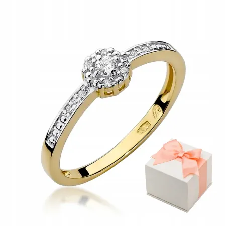 Złoty Elegancki Pierścionek Zaręczynowy Brylanty