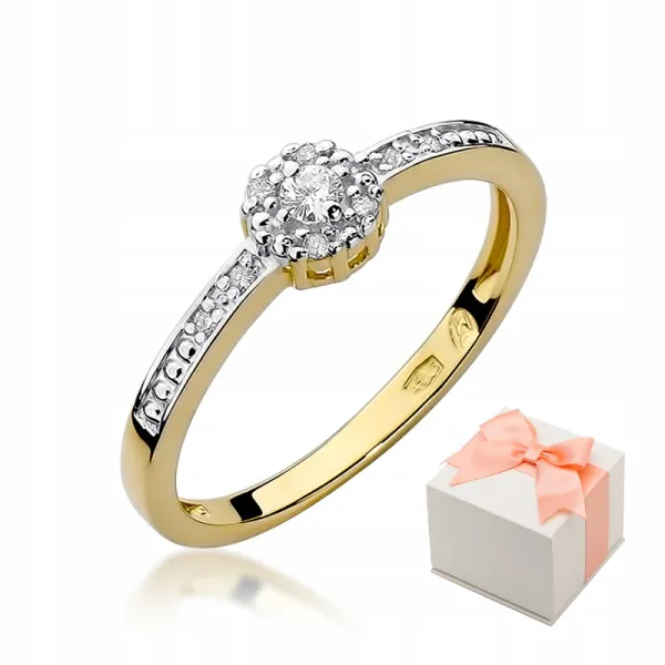 Złoty Elegancki Pierścionek Zaręczynowy Brylanty