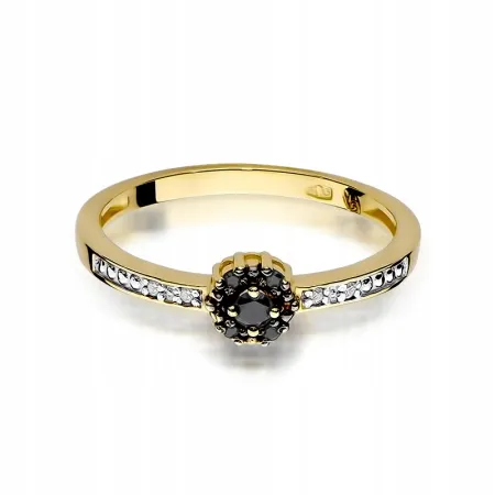 Złoty 585 Pierścionek Czarne i Białe Brylanty